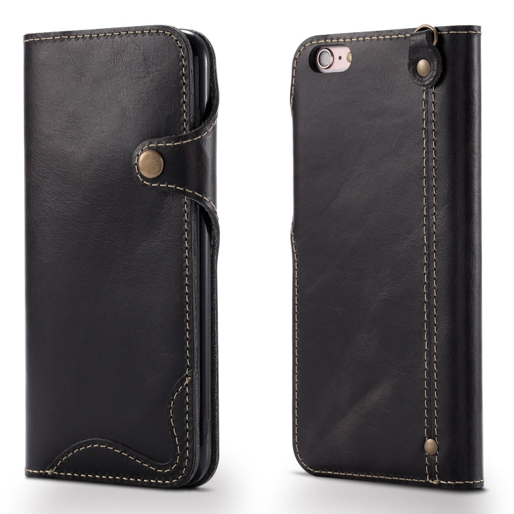 Denior Oil Wax Cowhide Magnetic Button Horizontal Flip Leather Case with Card Slots & Wallet, For iPhone 6, For iPhone 6 Plus / 6s Plus, For iPhone 7 / 8, For iPhone 7 Plus / 8 Plus, For iPhone X / XS, For Galaxy S8
