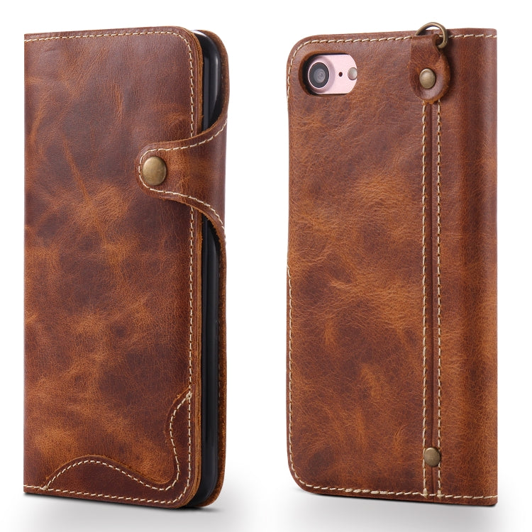 Denior Oil Wax Cowhide Magnetic Button Horizontal Flip Leather Case with Card Slots & Wallet, For iPhone 6, For iPhone 6 Plus / 6s Plus, For iPhone 7 / 8, For iPhone 7 Plus / 8 Plus, For iPhone X / XS, For Galaxy S8