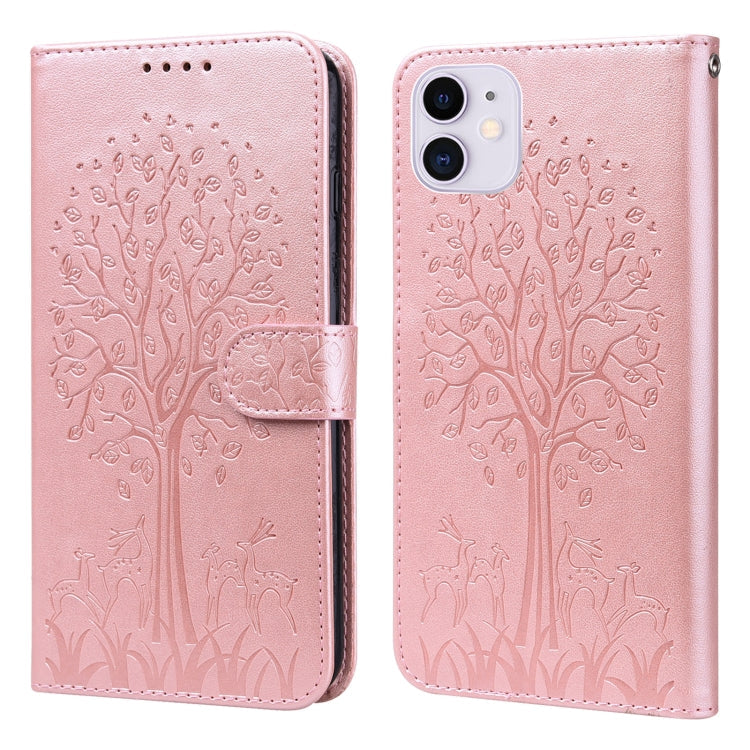 Tree & Deer Pattern Pressed Printing Horizontal Flip Leather Phone Case, For iPhone 13 Pro, For iPhone 13, For iPhone X / XS, For iPhone XR