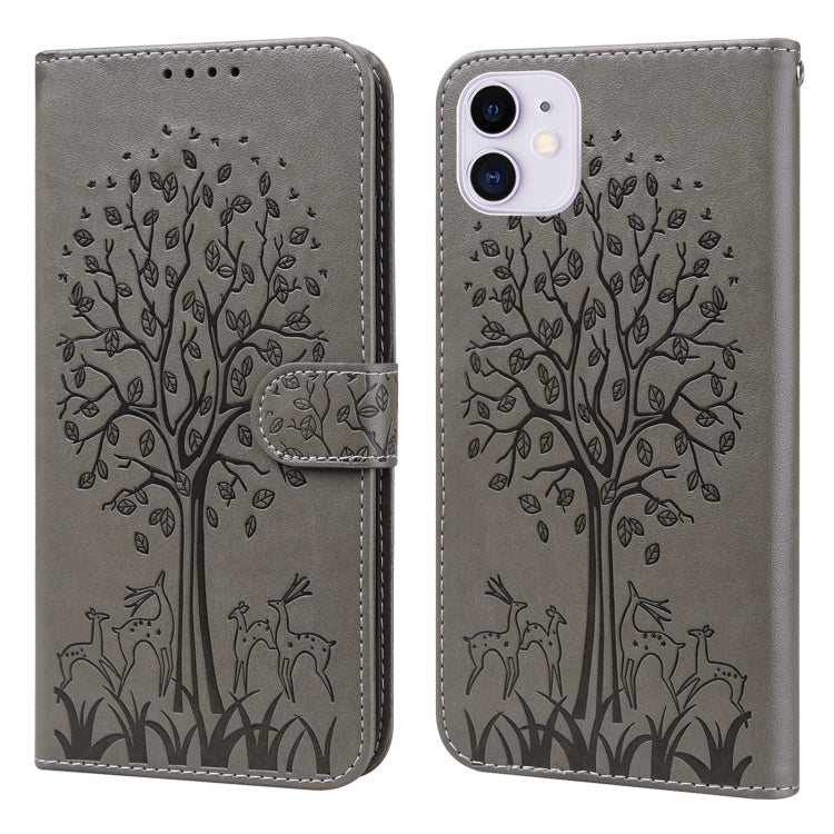 Tree & Deer Pattern Pressed Printing Horizontal Flip Leather Phone Case, For iPhone 13 Pro, For iPhone 13, For iPhone X / XS, For iPhone XR
