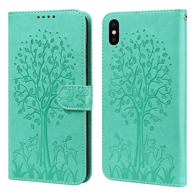 Tree & Deer Pattern Pressed Printing Horizontal Flip Leather Phone Case, For iPhone 13 Pro, For iPhone 13, For iPhone X / XS, For iPhone XR