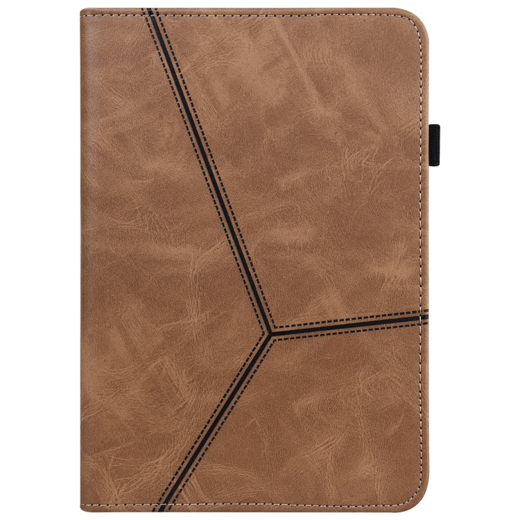 For iPad mini 6 / mini 2024 Solid Color Embossed Striped Leather Case(Brown)
