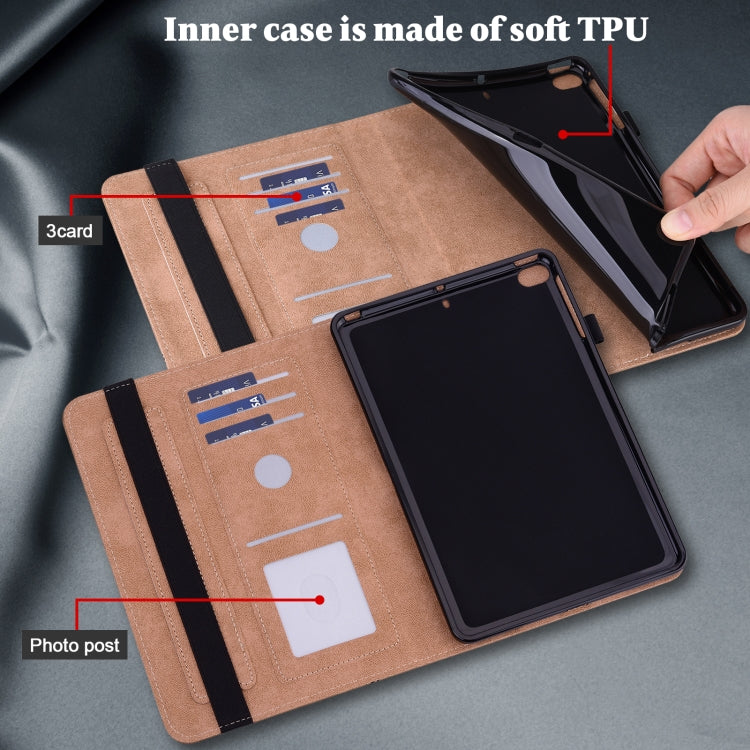 For iPad mini 6 / mini 2024 Solid Color Embossed Striped Leather Case(Brown)