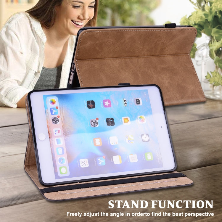 For iPad mini 6 / mini 2024 Solid Color Embossed Striped Leather Case(Brown)