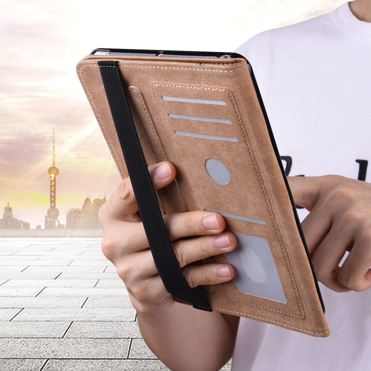 For iPad mini 6 / mini 2024 Solid Color Embossed Striped Leather Case(Brown)