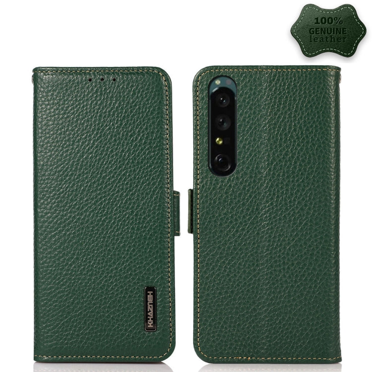 KHAZNEH Side-Magnetic Litchi Genuine Leather RFID Phone Case, For Sony Xperia 1 IV