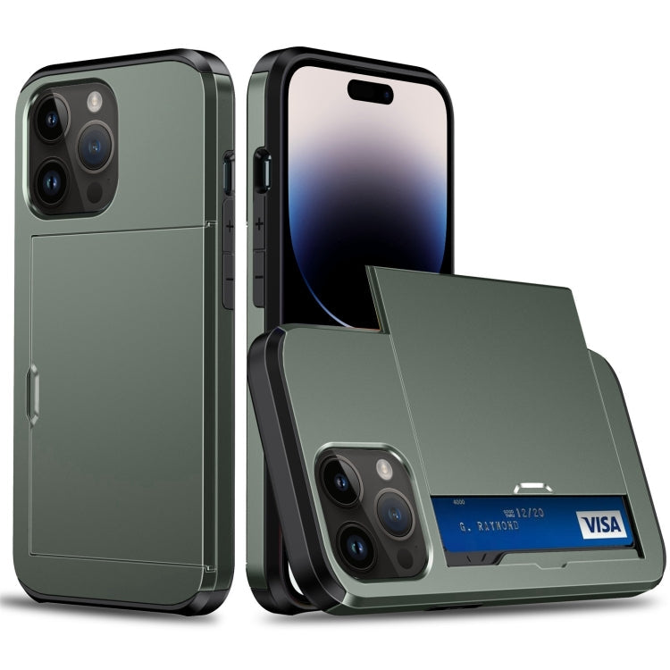Shockproof Armor Protective Phone Case with Slide Card Slot, For iPhone 14 Pro, For iPhone 14 Pro Max