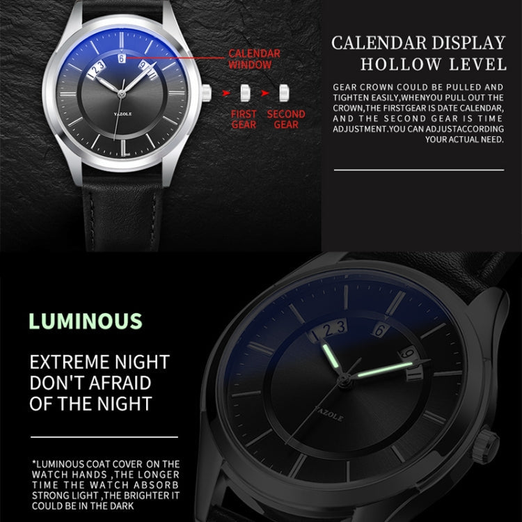YAZOLE 513 Leather Band Calendar Waterproof Quartz Watch
