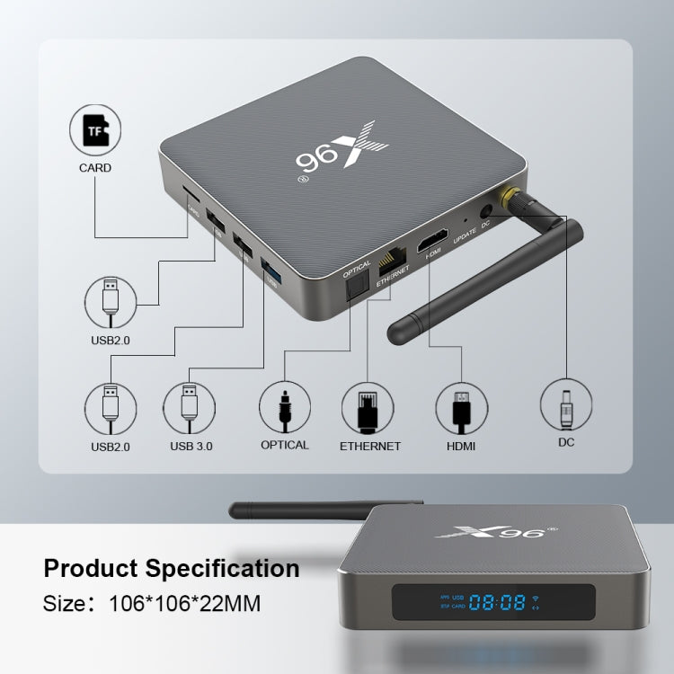 X96 X6 8K Smart TV BOX Android 11.0 Media Player, RK3566 Quad Core ARM Cortex A55, RAM: 8GB, ROM: 128GB, 8GB+128GB, EU Plug