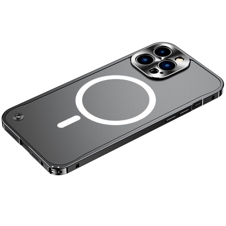 For iPhone 14 Pro Max Metal Frame Frosted PC Shockproof MagSafe Case (Black)