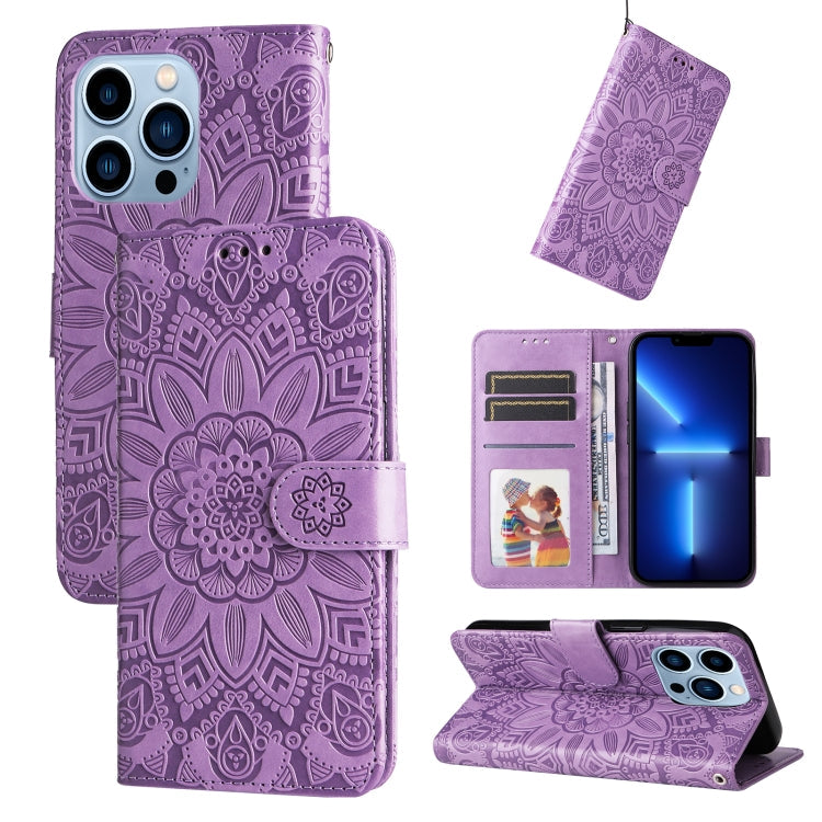 Embossed Sunflower Leather Phone Case, For iPhone 13 mini, For iPhone 13, For iPhone 13 Pro, For iPhone 13 Pro Max
