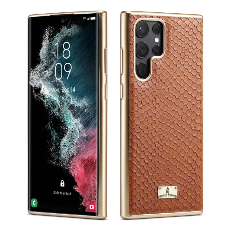 Fierre Shann  Snake Texture Electroplating PU Phone Case, For Samsung Galaxy S22 5G, For Samsung Galaxy S22+ 5G, For Samsung Galaxy S22 Ultra 5G