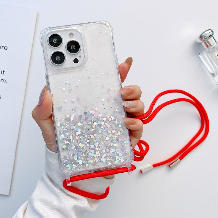 Lanyard Glitter Epoxy Clear Phone Case, For iPhone 14 Pro Max, For iPhone 13 mini, For iPhone 13
