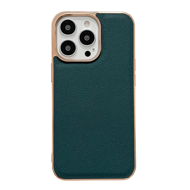 Genuine Leather Luolai Series Nano Electroplating Phone Case, For iPhone 14, For iPhone 14 Plus, For iPhone 14 Pro, For iPhone 14 Pro Max, For iPhone 13, For iPhone 13 Pro