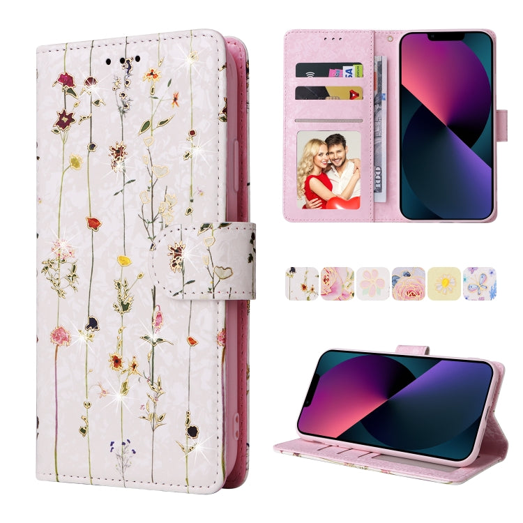 Bronzing Painting RFID Leather Case, For iPhone 13 mini, For iPhone 13, For iPhone 13 Pro, For iPhone 13 Pro Max