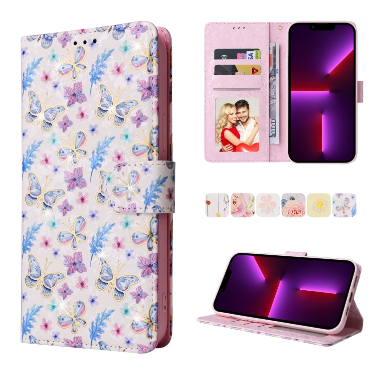 Bronzing Painting RFID Leather Case, For iPhone 13 mini, For iPhone 13, For iPhone 13 Pro, For iPhone 13 Pro Max