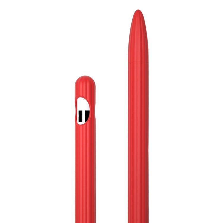 3 in 1 Striped Liquid Silicone Stylus Case with Two Tip Caps, For Apple Pencil 1, For Apple Pencil 2