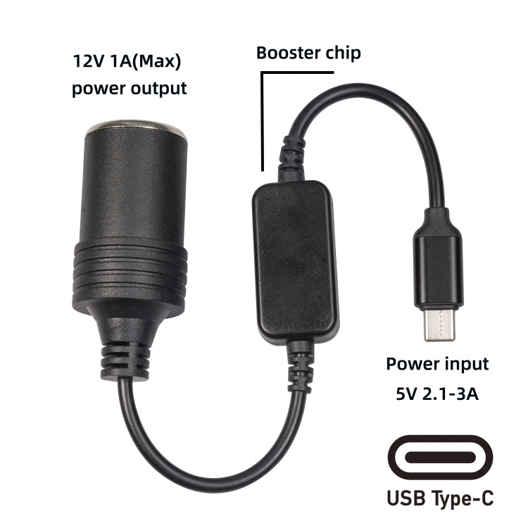 3710-03 30cm Type-C 5V to 12V Car Cigarette Lighter Socket Boost Power Adapter Cable, 30cm Type-C