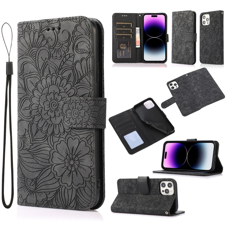 Skin Feel Embossed Sunflower Horizontal Leather Case, For iPhone 14, For iPhone 14 Plus, For iPhone 14 Pro, For iPhone 14 Pro Max