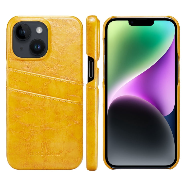 Fierre Shann Retro Oil Wax Texture PU Leather Case with Card Slots, For iPhone 14, For iPhone 14 Plus, For iPhone 14 Pro, For iPhone 14 Pro Max
