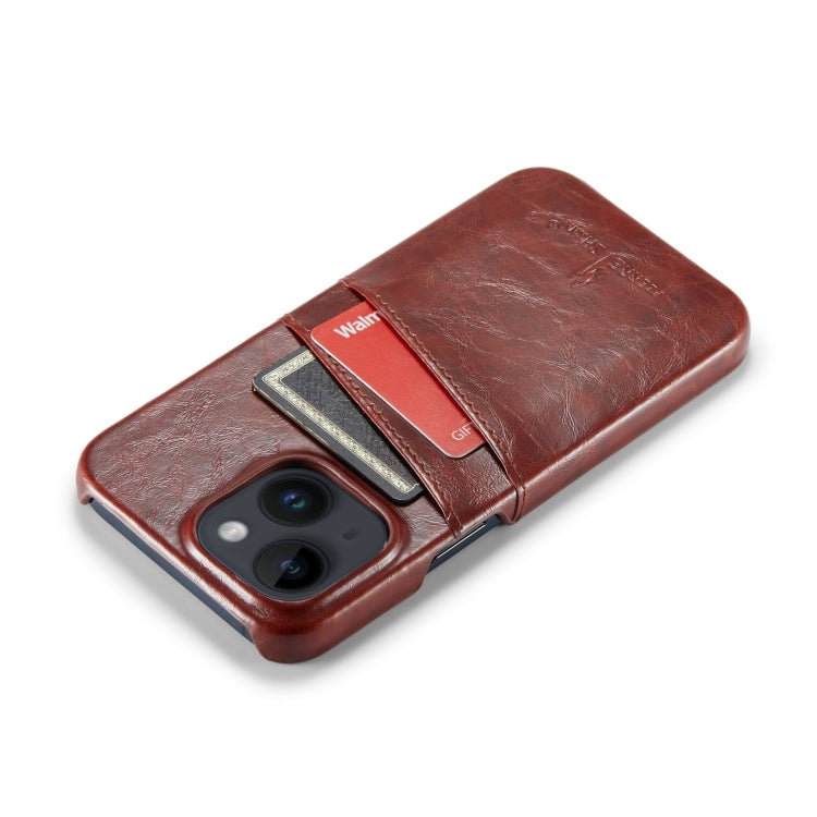 Fierre Shann Retro Oil Wax Texture PU Leather Case with Card Slots, For iPhone 14, For iPhone 14 Plus, For iPhone 14 Pro, For iPhone 14 Pro Max