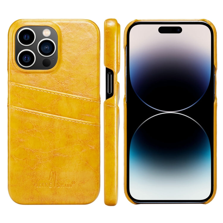Fierre Shann Retro Oil Wax Texture PU Leather Case with Card Slots, For iPhone 14, For iPhone 14 Plus, For iPhone 14 Pro, For iPhone 14 Pro Max
