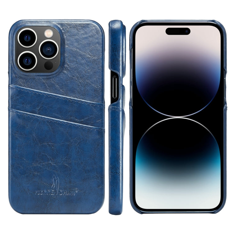 Fierre Shann Retro Oil Wax Texture PU Leather Case with Card Slots, For iPhone 14, For iPhone 14 Plus, For iPhone 14 Pro, For iPhone 14 Pro Max