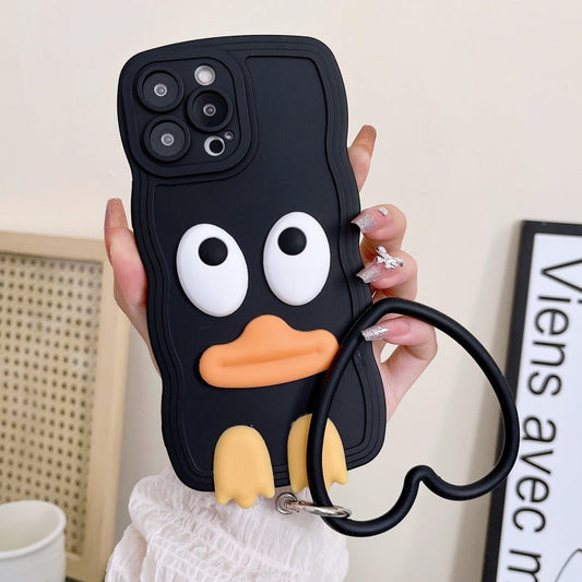 Wave Edge Big Duck Silicone Phone Case with Wristband, For iPhone 13, For iPhone 13 Pro, For iPhone 13 Pro Max, For iPhone 12