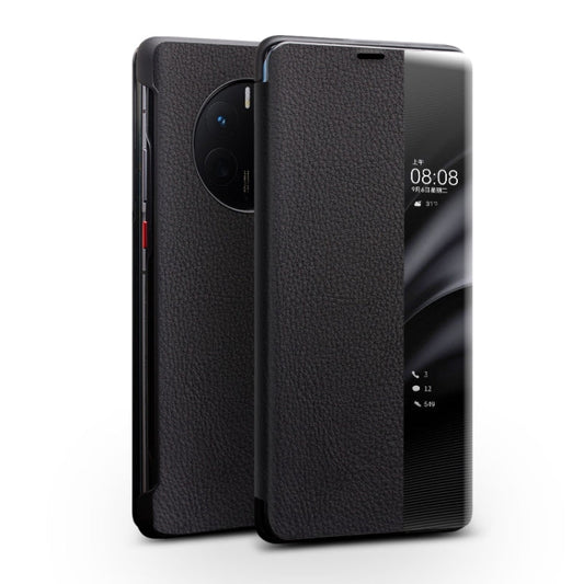 QIALINO Genuine Leather Side Window View Smart Phone Case, For Huawei Mate 50 Pro, For Huawei Mate 50, For Huawei P30, For Huawei P50, For Huawei P50 Pro