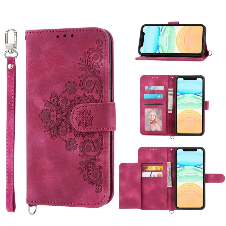 Skin-feel Flowers Embossed Wallet Leather Phone Case, For iPhone 13 Pro Max, For iPhone 13 Pro, For iPhone 13, For iPhone 13 mini