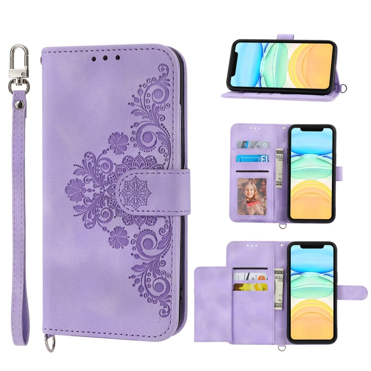 Skin-feel Flowers Embossed Wallet Leather Phone Case, For iPhone 12 Pro Max, For iPhone 12 / 12 Pro, For iPhone 12 mini, For iPhone 11 Pro Max