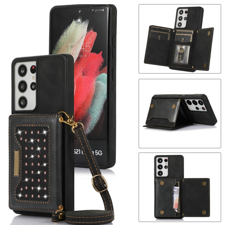 Three-fold RFID Leather Phone Case with Lanyard, For Samsung Galaxy S21 Ultra, For Samsung Galaxy S22+, For Samsung Galaxy S21+, For Samsung Galaxy S21 FE