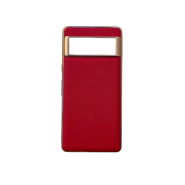 Nano Electroplating Cross Texture Genuine Leather Phone Case, For iPhone 13, For Google Pixel 6 Pro, For Google Pixel 6, For Google Pixel 6a, For Google Pixel 7 5G, For Samsung Galaxy A13 4G