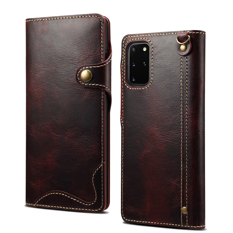 Denior Oil Wax Cowhide Magnetic Button Genuine Leather Case, For Samsung Galaxy S20+, For Samsung Galaxy S20 Ultra, For Samsung Galaxy Note20, For Samsung Galaxy Note20 Ultra, For Samsung Galaxy S21 5G, For Samsung Galaxy S21+ 5G