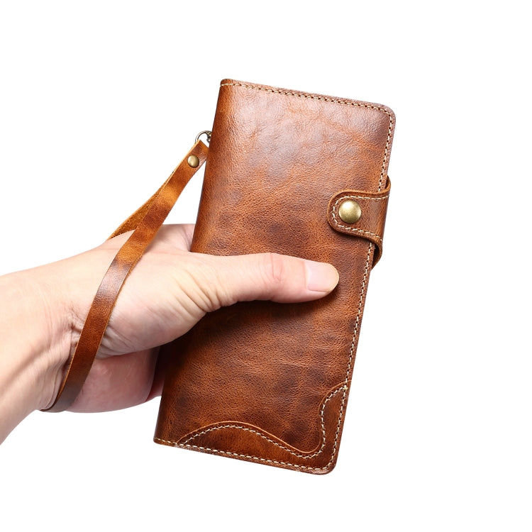 Denior Oil Wax Cowhide Magnetic Button Genuine Leather Case, For Samsung Galaxy S20+, For Samsung Galaxy S20 Ultra, For Samsung Galaxy Note20, For Samsung Galaxy Note20 Ultra, For Samsung Galaxy S21 5G, For Samsung Galaxy S21+ 5G