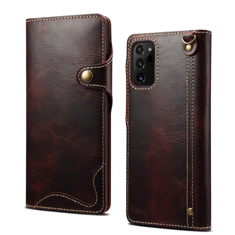 Denior Oil Wax Cowhide Magnetic Button Genuine Leather Case, For Samsung Galaxy S20+, For Samsung Galaxy S20 Ultra, For Samsung Galaxy Note20, For Samsung Galaxy Note20 Ultra, For Samsung Galaxy S21 5G, For Samsung Galaxy S21+ 5G