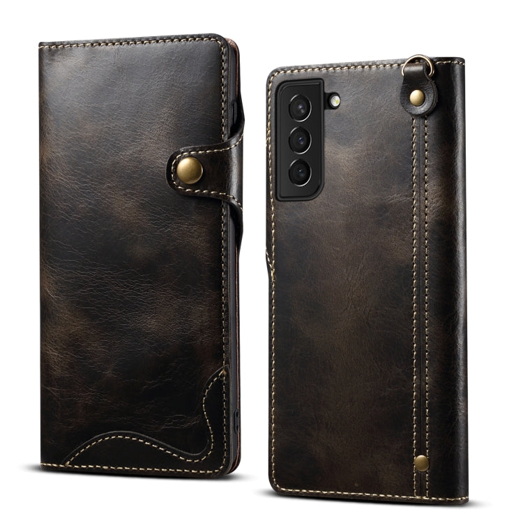 Denior Oil Wax Cowhide Magnetic Button Genuine Leather Case, For Samsung Galaxy S20+, For Samsung Galaxy S20 Ultra, For Samsung Galaxy Note20, For Samsung Galaxy Note20 Ultra, For Samsung Galaxy S21 5G, For Samsung Galaxy S21+ 5G