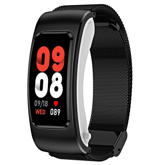 K60 1.08 inch Steel Band Earphone Detachable Life Waterproof Smart Watch Support Bluetooth Call, Steel Band (Black)
