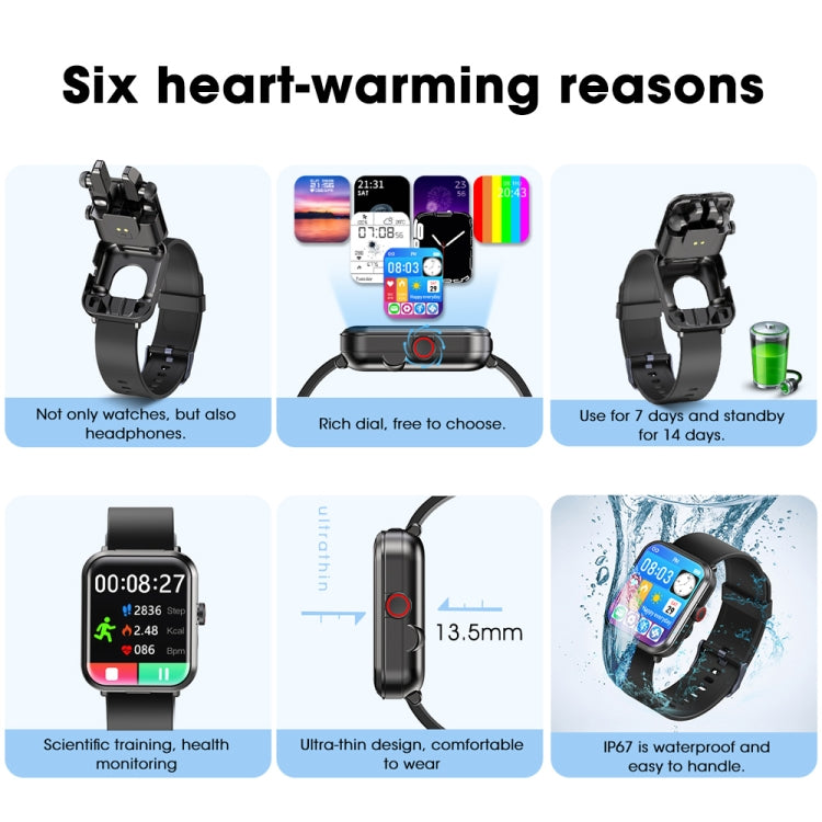 S6 TWS Earphone 1.91 inch Smart Bracelet Support Bluetooth Call / Health Monitoring