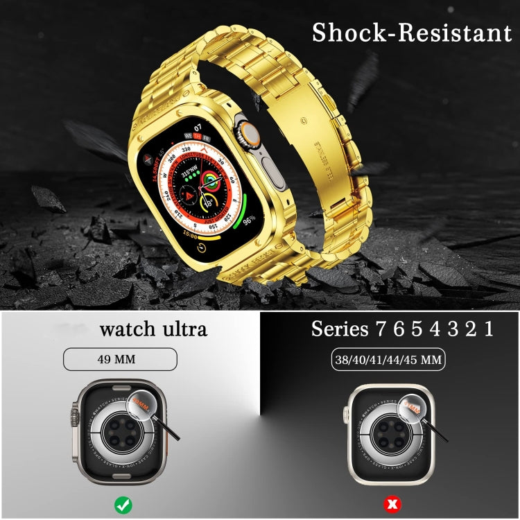 Metal Integrated Watch Protective Case For Apple Watch Series 8&7 45mm(Gold)