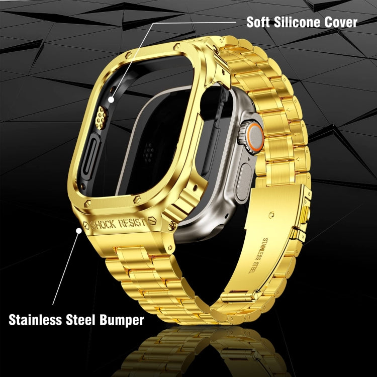 Metal Integrated Watch Protective Case For Apple Watch Series 8&7 45mm(Gold)