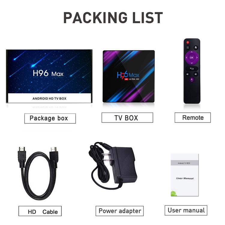 H96 Max-3318 4K Ultra HD Android TV Box with Remote Controller, Android 10.0, RK3318 Quad-Core 64bit Cortex-A53, 4GB+32GB, Support TF Card / USBx2 / AV / Ethernet, Plug Specification:UK Plug