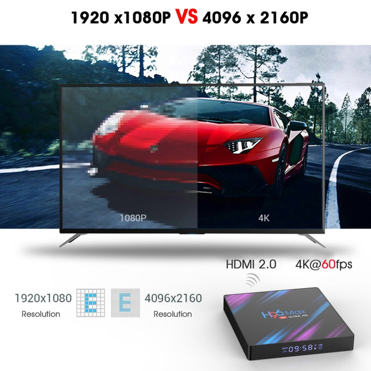 H96 Max-3318 4K Ultra HD Android TV Box with Remote Controller, Android 10.0, RK3318 Quad-Core 64bit Cortex-A53, 4GB+64GB, Support TF Card / USBx2 / AV / Ethernet, Plug Specification:UK Plug