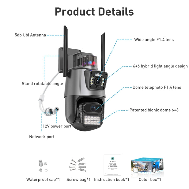 QX81 Humanoid Recognition AI Alarm WIFI Spherical Dual 2MP IP Camera, Plug:EU Plug