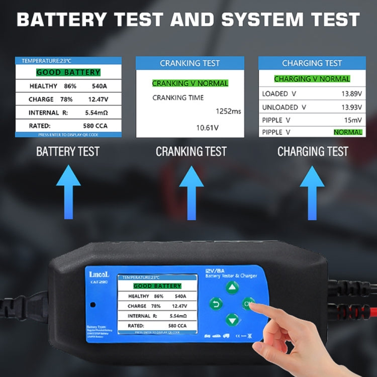 CAT-280 2 in 1 Car Battery Charger & Color Screen Battery Tester, EU Plug