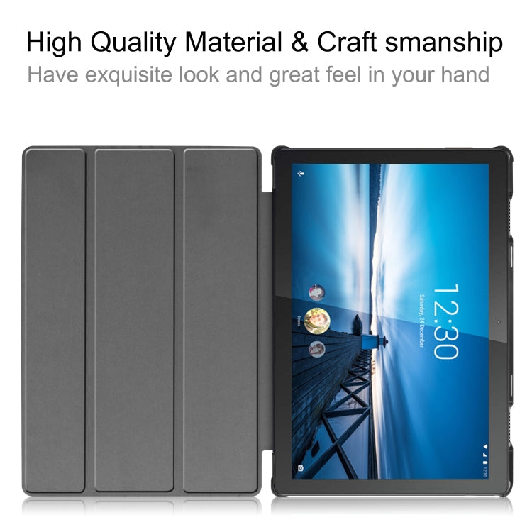 For Lenovo M10 FHD REL TB-X605FC Custer Pattern Pure Color Horizontal Flip Leather Case with Three-folding Holder & Wake-up / Sleep Function, For Lenovo M10 FHD REL TB-X605FC