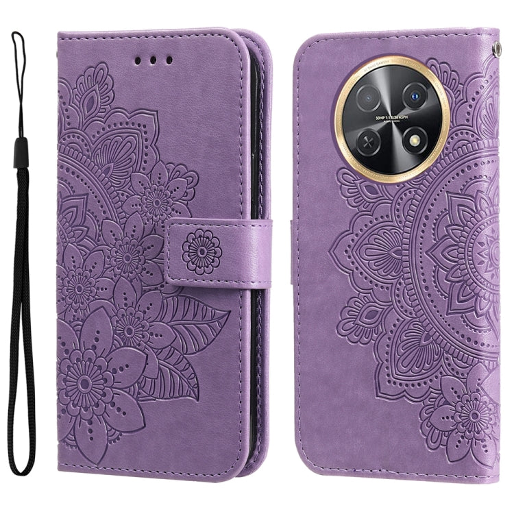 Seven-petal Flowers Embossing Leather Phone Case, For Huawei Mate 60, For Huawei Mate 60 Pro, For Huawei Enjoy 60X, For Huawei nova 11 Pro