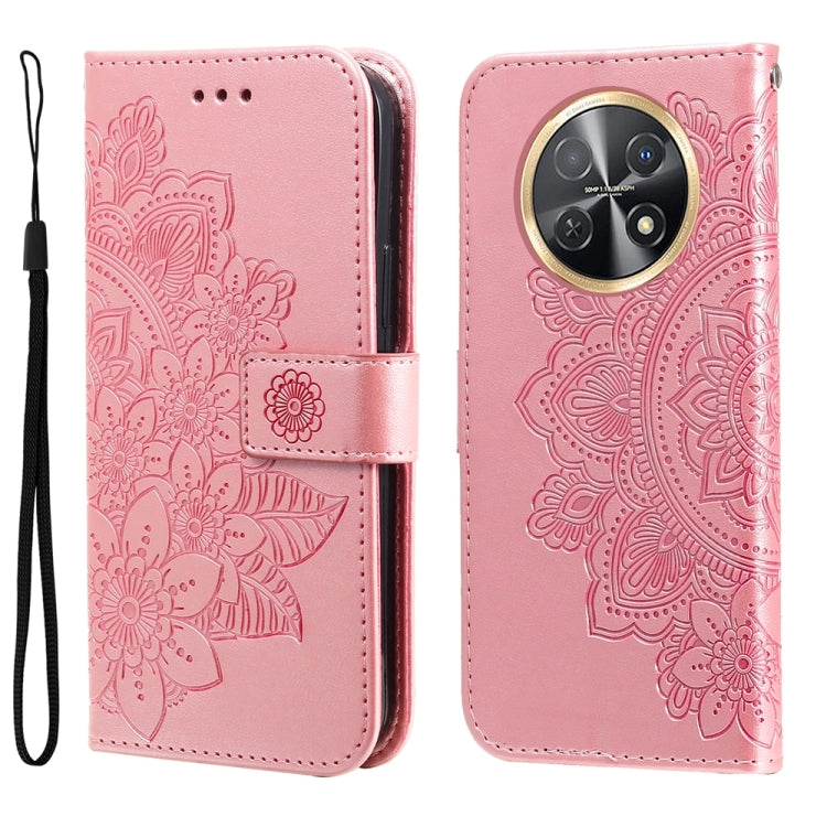 Seven-petal Flowers Embossing Leather Phone Case, For Huawei Mate 60, For Huawei Mate 60 Pro, For Huawei Enjoy 60X, For Huawei nova 11 Pro