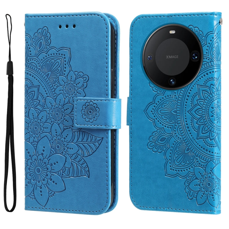 Seven-petal Flowers Embossing Leather Phone Case, For Huawei Mate 60, For Huawei Mate 60 Pro, For Huawei Enjoy 60X, For Huawei nova 11 Pro