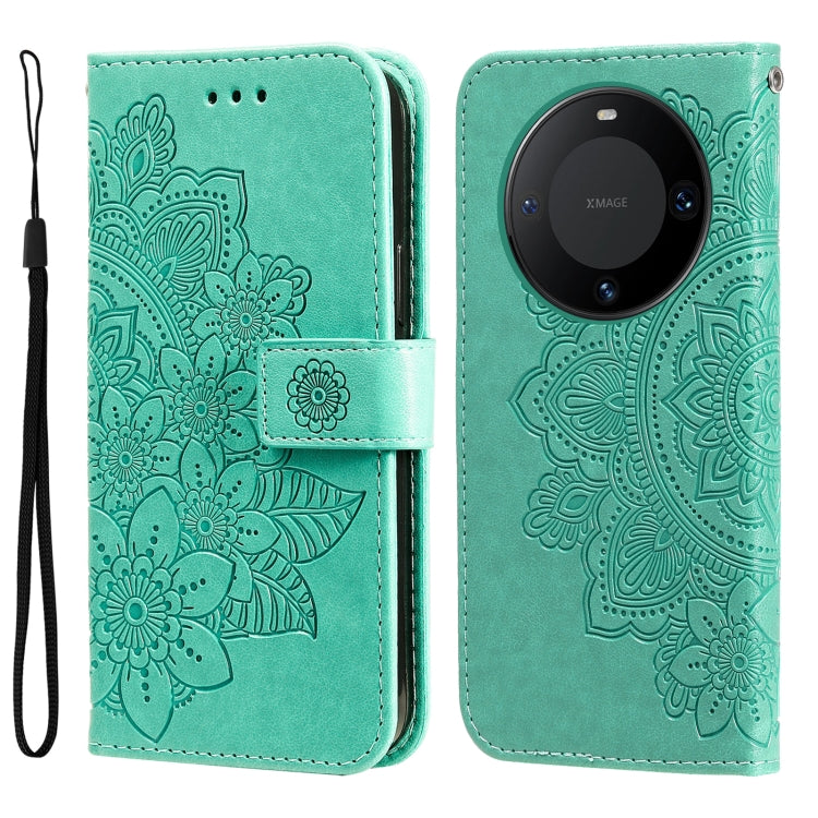 Seven-petal Flowers Embossing Leather Phone Case, For Huawei Mate 60, For Huawei Mate 60 Pro, For Huawei Enjoy 60X, For Huawei nova 11 Pro